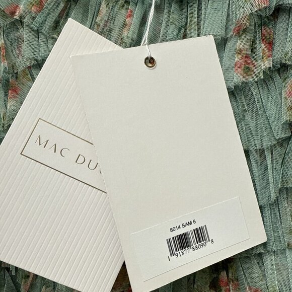 New Mac Duggal Size 6 Green Floral Ruffle Tiered Short Sleeve A Line Midi Dress - Picture 12 of 13